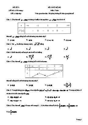 Đề thi thử Tốt nghiệp THPT môn Toán - Mã đề 09 - Năm học 2021 (Có đáp án)